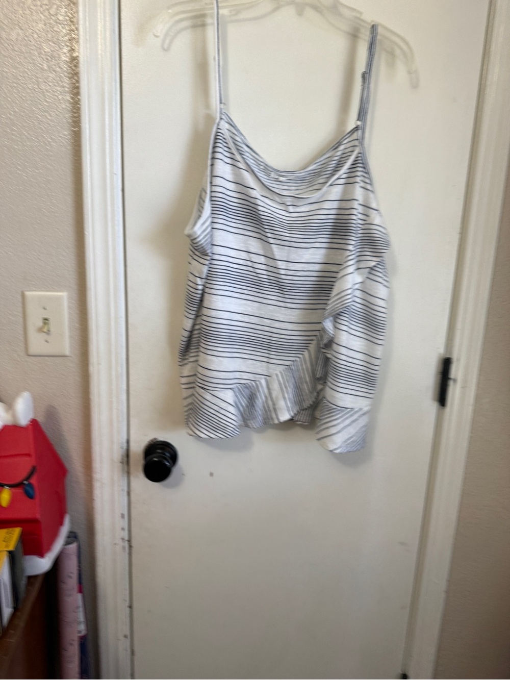 Maurices White and Navy Striped Ruffle Cami